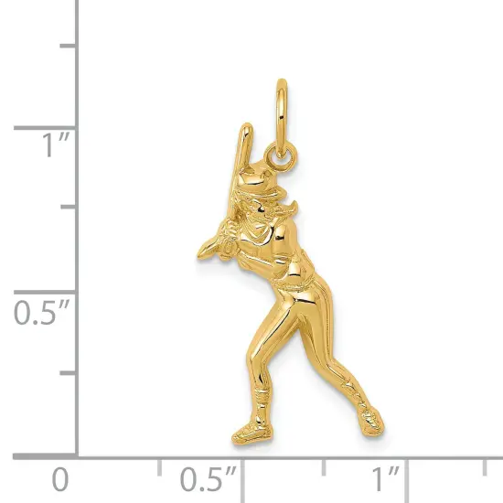14K Gold Female Baseball Batter Charm Pendant Jewelry 28 x 11 mm {2}