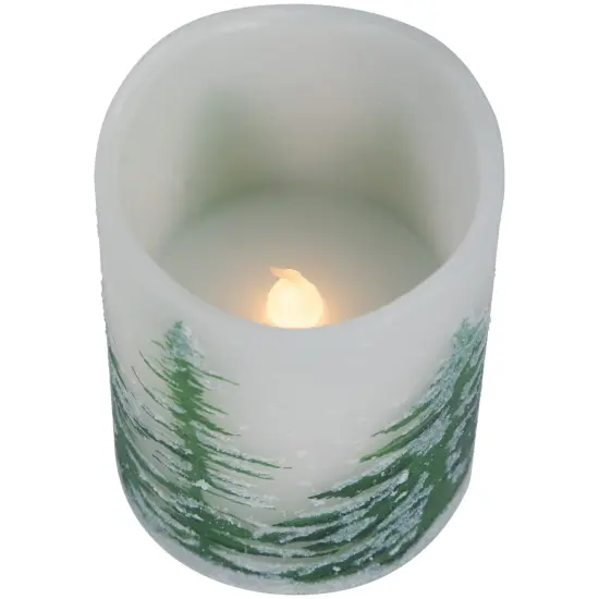 Northlight LED Flameless Frosted Pines Flickering Wax Pillar Christmas Candles - 6" - Set of 3 White {6}