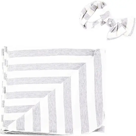 FabricLA Baby's Coming Home Swaddle Wrap | Blanket and Headband - 2 Pieces Set Ivory {4}