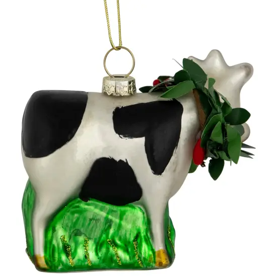 Northlight 3" Cow with Wreath Christmas Glass Hanging Ornament White {5}