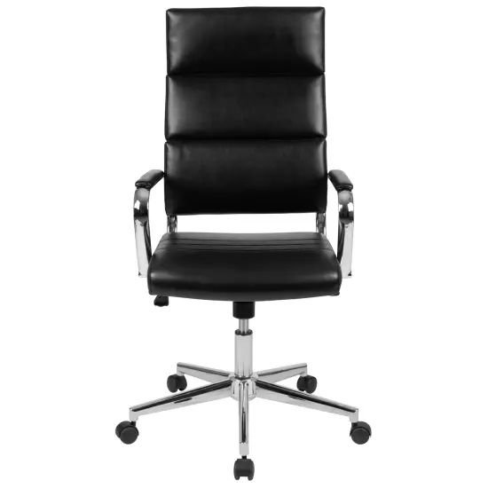 Merrick Lane Austen High Panel-Back Ergonomic Office Chair with Padded Metal Arms Executive Swivel Computer Desk Chair Black {3}
