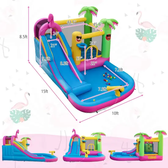 Inflatable Bounce Castle with Long Water Slide and 735W Blower {4}