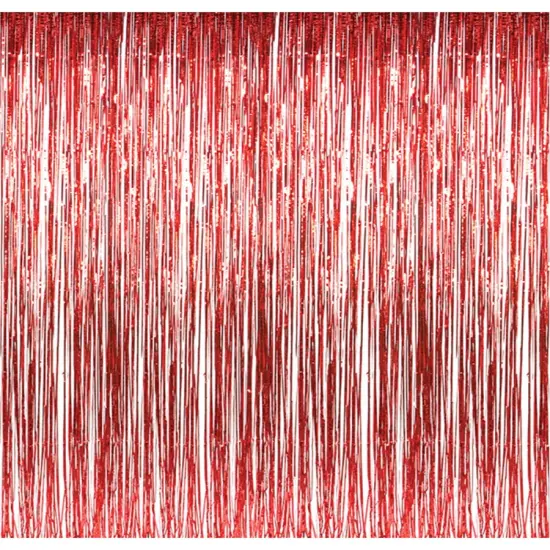 3' x 8' Red Tinsel Foil Fringe Door Window Curtain Party Decoration {1}