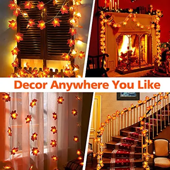 4PCS Fall Decor Thanksgiving Decorations for Home Table, Fall Leaves Garland Lights 40FT 80LED Halloween Decorations Indoor Outdoor Fall Home Room Decor Autumn Harvest Party Wedding Decorations {1}