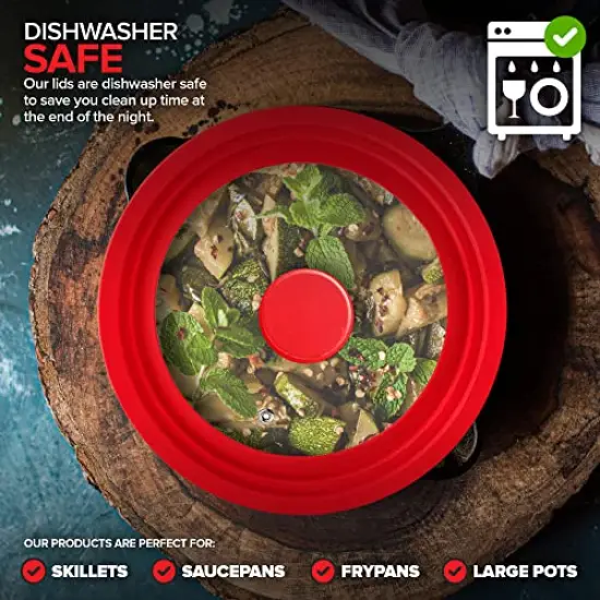 (Set of 2)Universal LidsFits 7 to 12-Inch Cookware, Silicone Replacement Pan Lid, Glass Top Covers for Skillets, Pots, Frying Pans, Cast Iron - Red {2}