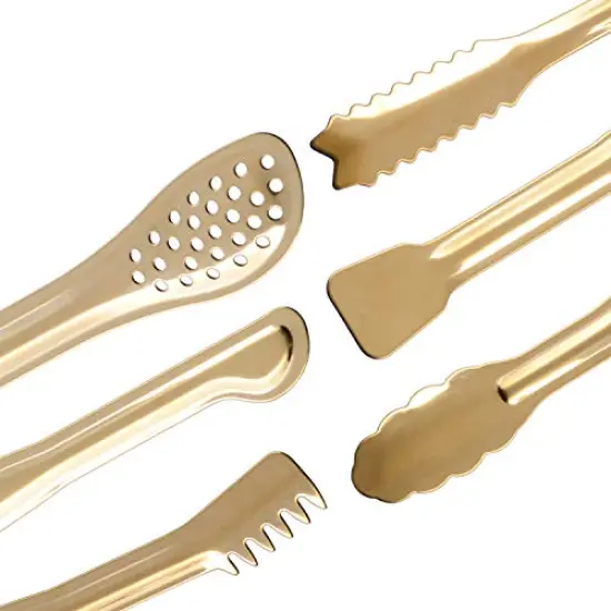 Gold Plated Mini Serving Tongs Set 6-Inch Appetizers Tongs Stainless Steel Small Sugar Cube Tongs Ice Tongs, Set of 6 {4}