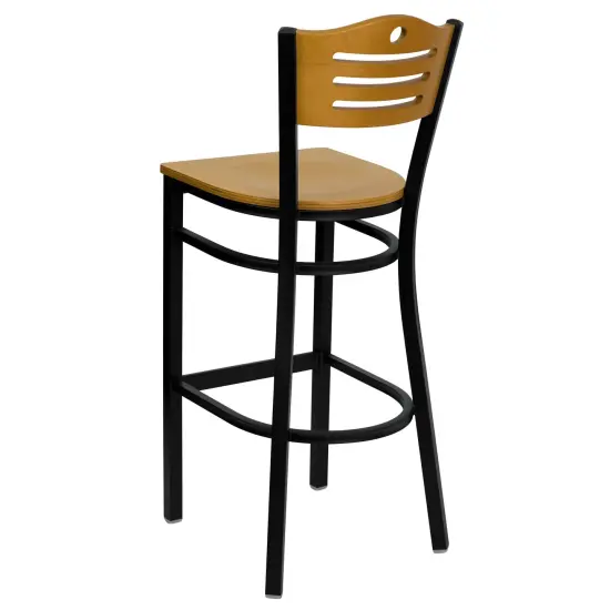 Emma and Oliver Slat Back Metal Restaurant Dining Barstool Natural/BlackMetal {3}