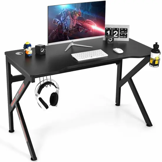 Costway 48'' K-shaped Gaming Desk Computer Table with Cup Holder & Headphone Hook {1}