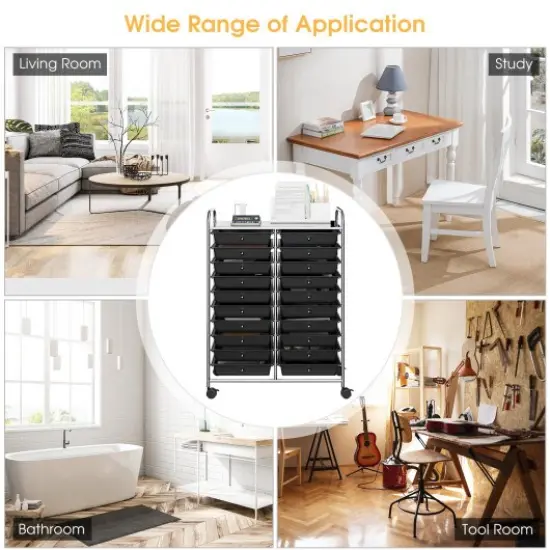 20-Drawer Mobile Storage Organizer Cart with Brake Wheels and Steel Frame for Home or Office Use Black {3}
