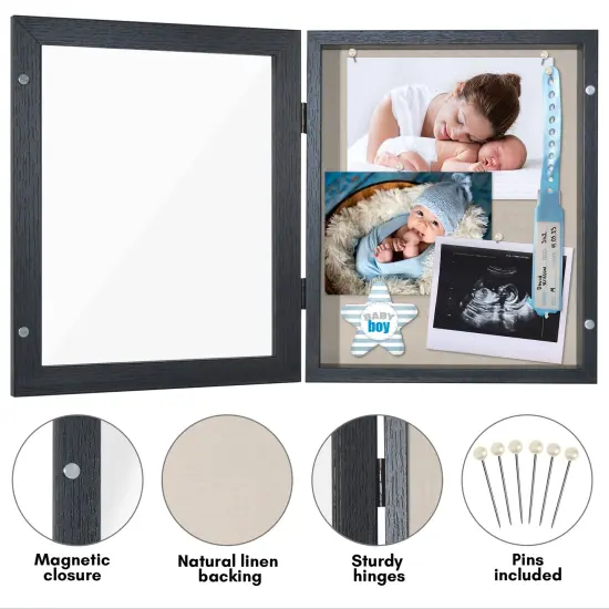 Americanflat Front Loading Shadow Box Frame - 1.5 Interior Depth for Memorabilia - Display Case for Keepsakes - Magnetic Closure - Includes Pins to Secure Items - Hanging Hardware {10}