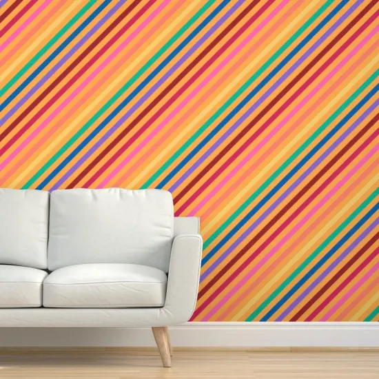 Pre-Pasted Wallpaper 2FT Wide Rainbow Graphic Lines Bright Pride Retro Stripe Custom Pre-pasted Wallpaper by Spoonflower {5}