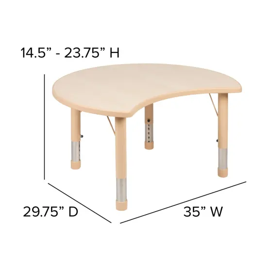 Emma and Oliver 25.125"W x 35.5"L Crescent Plastic Adjustable Activity Table-Seats 4 Natural {4}