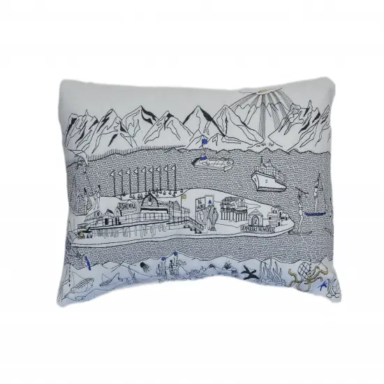 24" White Homer Spit Daylight Skyline Lumbar Decorative Pillow {1}