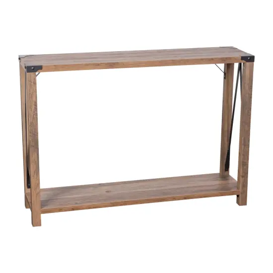 Merrick Lane Green River Modern Farmhouse Engineered Wood Sofa Table and Powder Coated Steel Accents Rustic Oak {1}