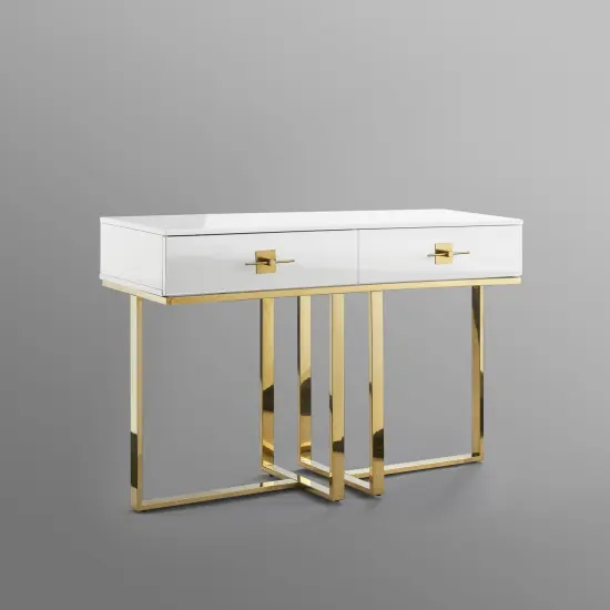 Maui Console Table With Drawers White/Gold {5}