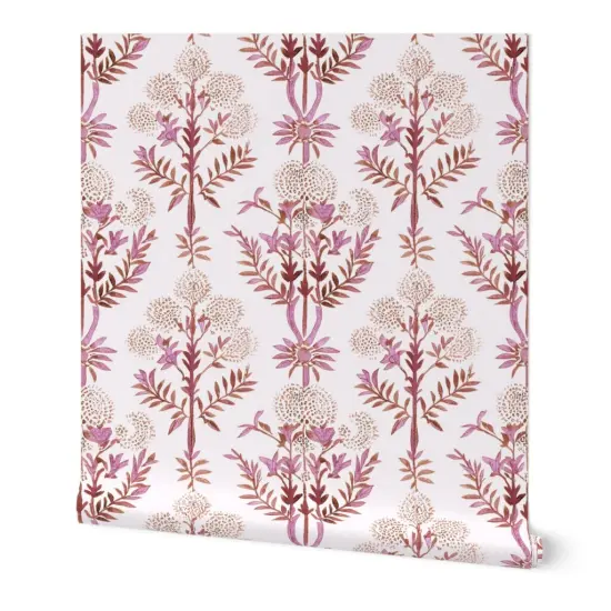 Peel & Stick Wallpaper 2FT Wide Boho Flowers Pink Watercolor Large Scale Botanical Custom Removable Wallpaper by Spoonflower {7}