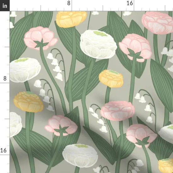 Various Fabrics by the Yard or Fat Quarter Lily Of The Valley Spring Floral Large Scale Pastel Pink Yellow Custom Printed Fabric by Spoonflower {2}