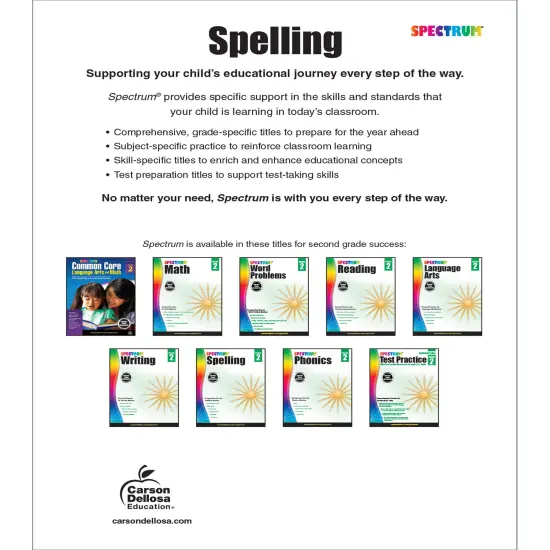 Spectrum Grade 2 Spelling Workbook, Sight Words, Dictionary Skills, Vowels, Vocabulary, Grammar, and More, Language Arts Classroom or Homeschool Curriculum {2}