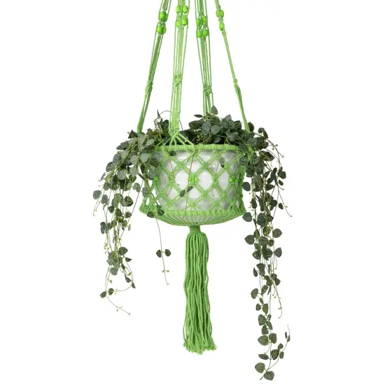Northlight 43" Green Lattice Pattern Macrame Hanging Planter Holder {7}