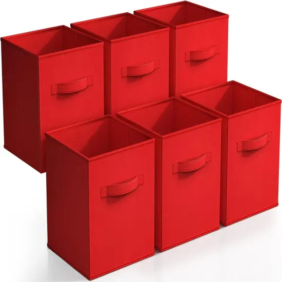 Sorbus Fabric Collapsible Cube Storage Bins Set (6 Pack) Red {1}