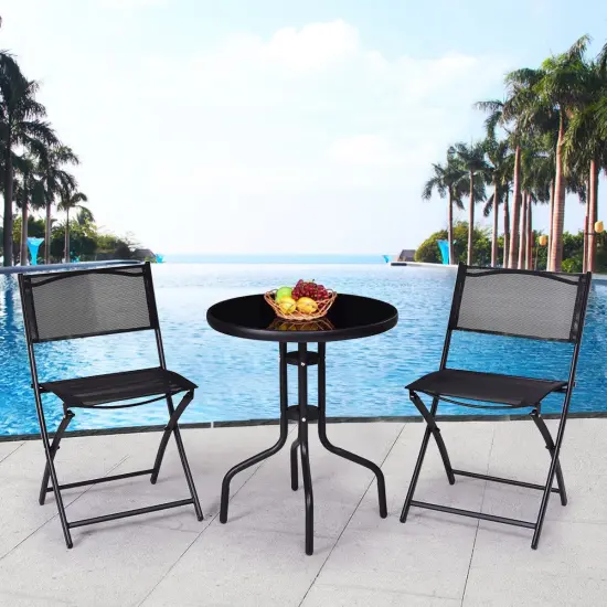 3 Piecs Folding Bistro Table Chairs Set for Indoor and Outdoor {2}