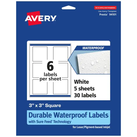 Avery Waterproof Square Labels with Sure Feed, Print to the Edge {1}
