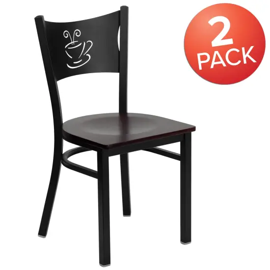 Emma and Oliver 2 Pack Coffee Back Metal Restaurant Chair Mahogany/BlackMetal {5}