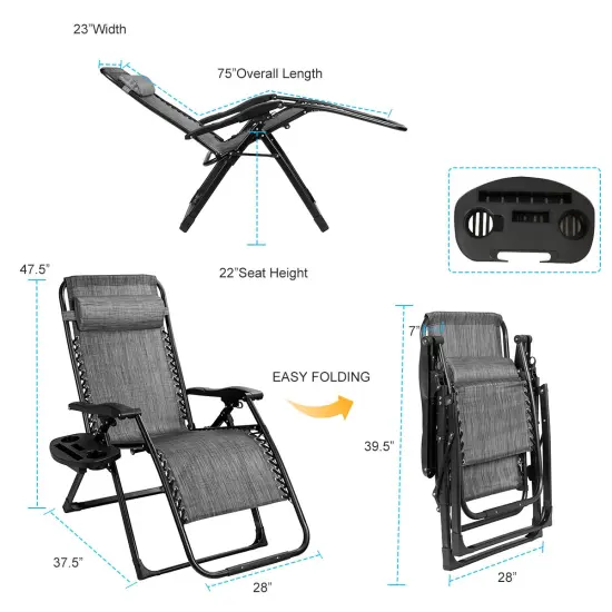 Costway Oversize Lounge Chair Patio Heavy Duty Folding Recliner {4}