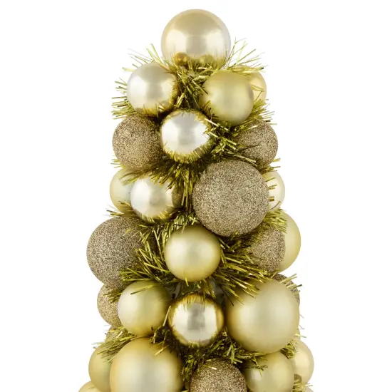 Northlight 3-Finish Shatterproof Ball Christmas Tree with Tinsel - 15.75" - Gold {4}
