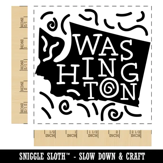 Washington State with Text Swirls Square Rubber Stamp for Stamping Crafting {1}