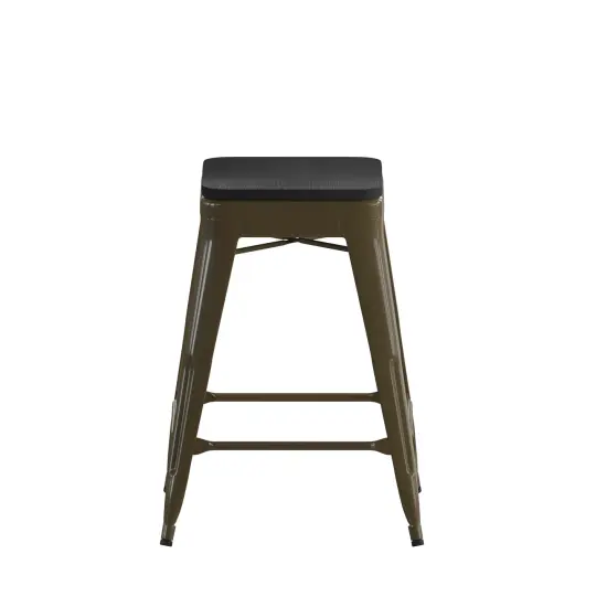 Emma and Oliver Cory Set of Four Backless Metal Stools with All-Weather Poly Resin Seats for Indoor Use Only Silver/Gray {8}