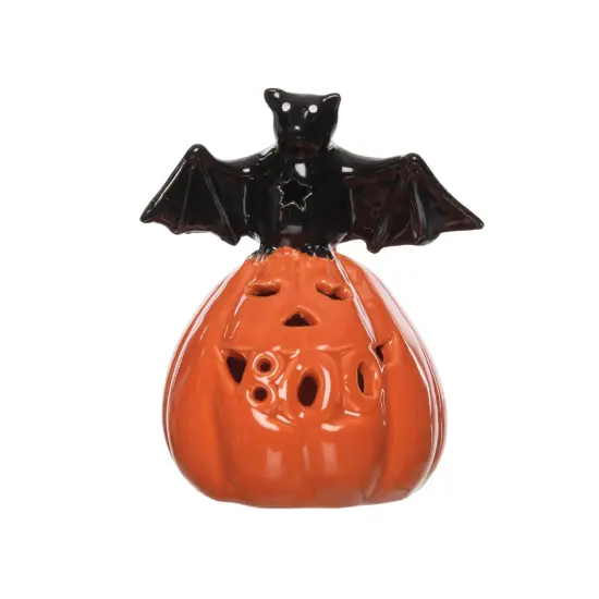 Pumpkin With Bat Halloween LED Figurine {1}