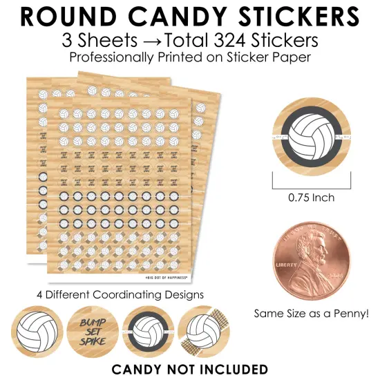 Big Dot of Happiness Bump, Set, Spike - Volleyball - Baby Shower or Birthday Party Small Round Candy Stickers - Party Favor Labels - 324 Count {4}