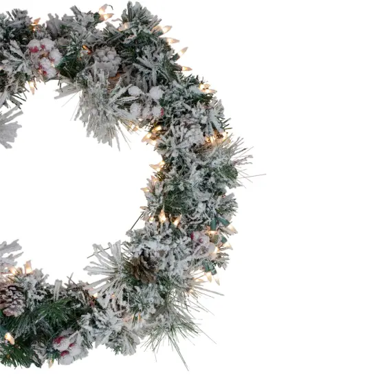 Northlight Pre-lit Heavily Flocked Pine Artificial Christmas Wreath - 24" - Clear Lights Green {3}
