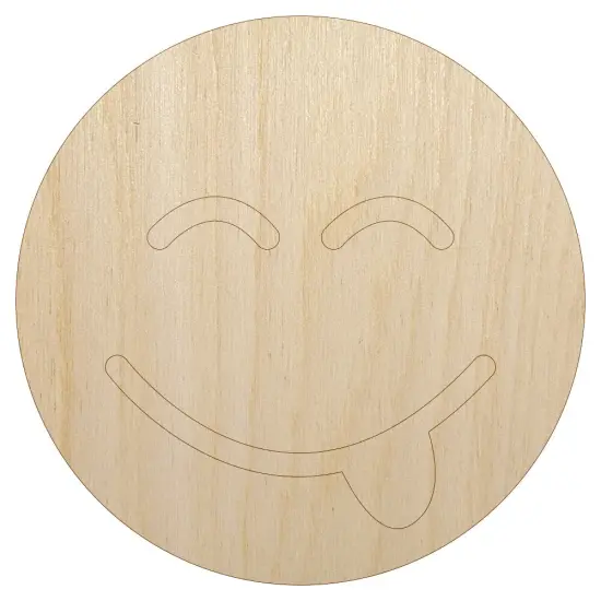 Tongue Out Face Emoticon Unfinished Wood Shape Piece Cutout for DIY Craft Projects {7}