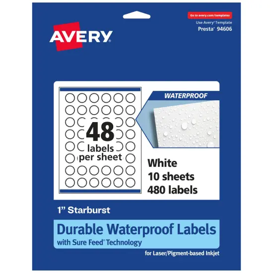 Avery Durable Waterproof Starburst Labels with Sure Feed, 1" {7}