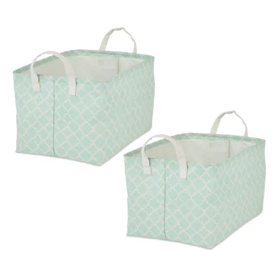 DII PE-Coated Cotton Polyester Laundry Bin Lattice Aqua Rectangle Extra Large 12.5x17.5x10.5 (Set of 2) {1}