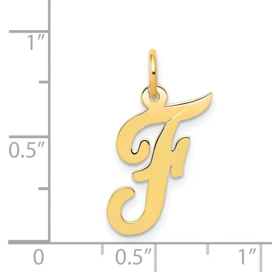 14K Yellow Gold Medium Script Initial Letter F Charm Jewerly 19mm x 10mm {5}