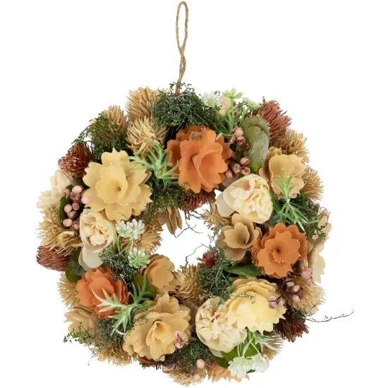 Northlight Mixed Floral Artificial Spring Wreath - 9.75" - Beige and Peach {3}