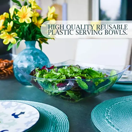 4 Pieces Disposable 128 ounce Square Serving Bowls, Party Snack or Salad Bowl, Extra Large Plastic Crystal Clear {4}