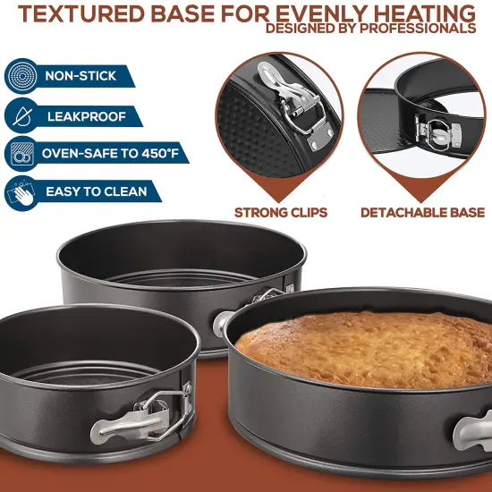 100 Pieces Cake Pan Sets for Baking + Cake Decorating Kit: 3 Non-Stick Springform Pans Set (4, 7, 9 inches), Piping Tips, Cake Leveler &ndash; Multi-functional Leak-Proof CheeseCake Pan & eBook {3}