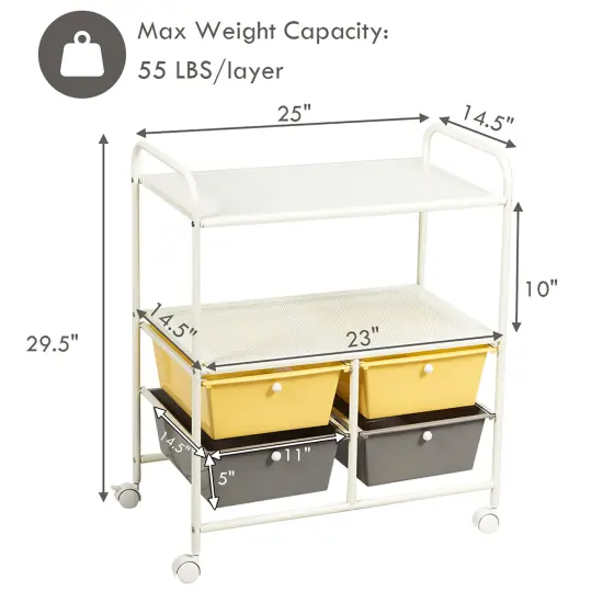 Costway Rolling Storage Cart w/4 Drawers 2 Shelves Metal Rack Shelf Utility Organizer {9}