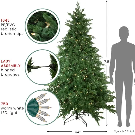Northlight Real Touch&trade;️ Pre-Lit Medium Minnesota Balsam Fir Artificial Christmas Tree - 7.5' - Warm White LED Green {5}