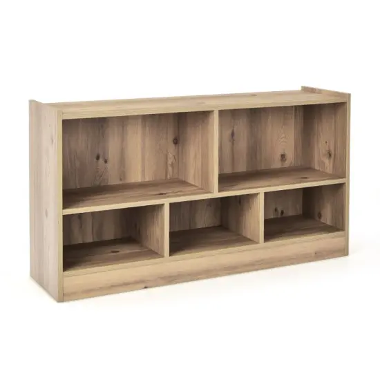 Kids 2-Shelf Bookcase with 5-Cube Wood Toy Storage Organizer Perfect for Children's Room or Bedroom Beige {9}