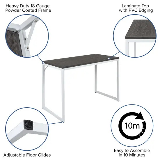 Merrick Lane Berlin 47 Inch Computer Desk with Open Metal Frame RusticGray/White {2}