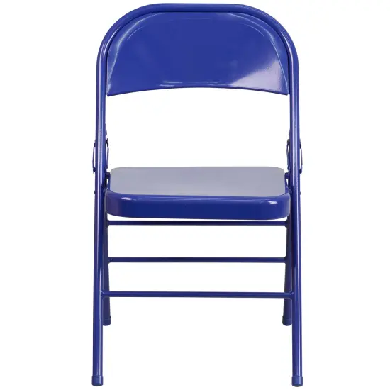 Emma and Oliver 4 Pack Colorful Metal Folding Chair Teen and Event Seating Cobalt Blue {3}