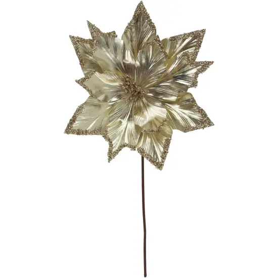 Northlight 24" Metallic Champagne Gold Glittered Poinsettia Christmas Stem Spray {1}