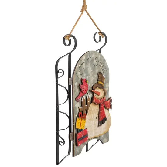 Northlight 17" LED Lighted Wooden Sled with Snowman and Cardinal Christmas Decoration Gray {6}