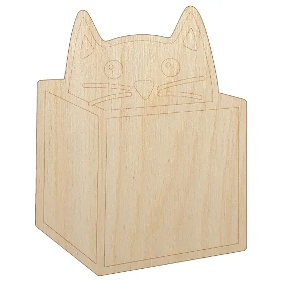 Cat in Box Unfinished Wood Shape Piece Cutout for DIY Craft Projects {7}