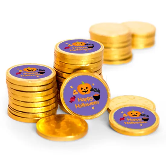 80 Pcs Halloween Candy Party Favors Chocolate Coins - Gold Foil - Pumpkin & Bats {1}